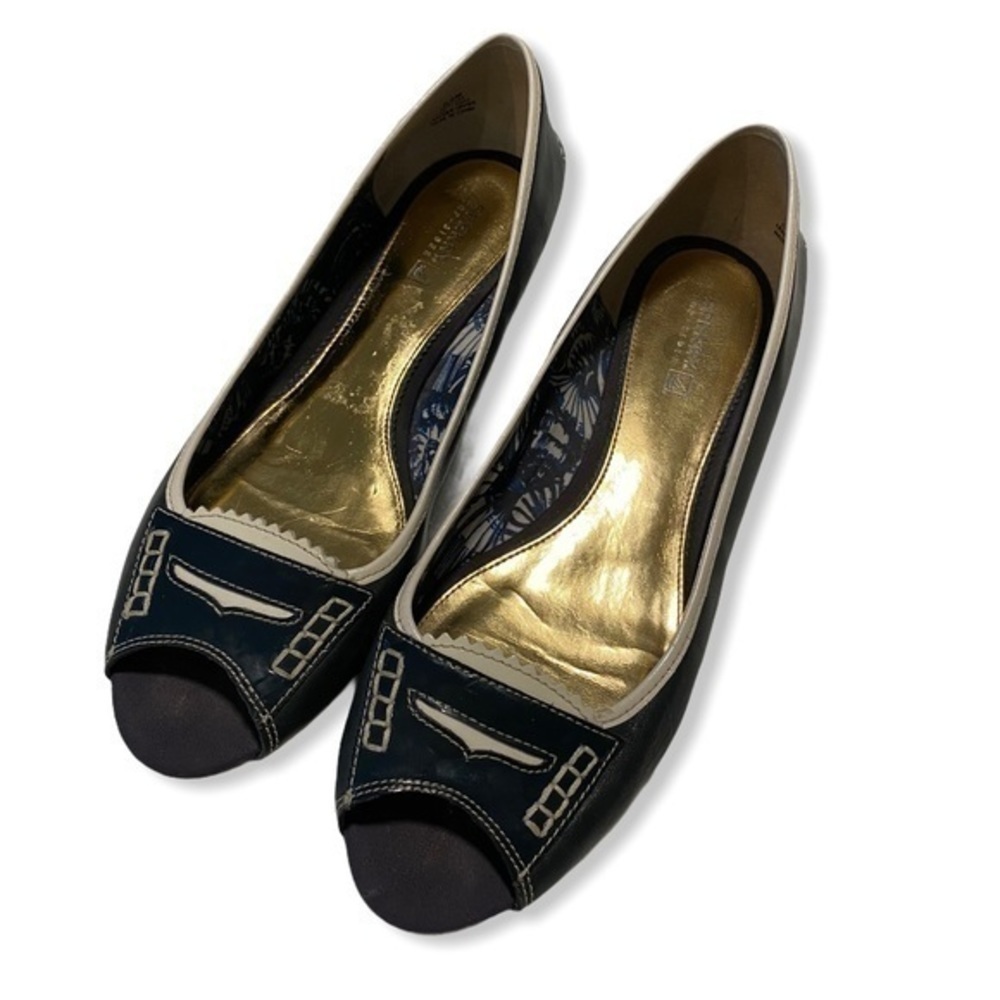 Sperry blue and white wedge peek toe shoes